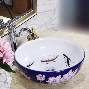 Hand Painted Hotel Washbasin Porcelain Classic Painting Art fish blue Countertop Ceramic Bathroom Sink wash basin