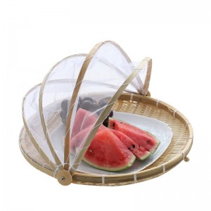 Handmade Bamboo Woven Bug Proof Wicker Basket Dustproof Picnic Fruit Tray Food Bread Dishes Cover With Gauze Panier Osier