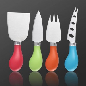 hecef 4pcs Cheese Set, Cheese Set with Plastic Handle, Cheese Knife Baking Tools Cheese Slicer Cutter Kit, Cake Cutting