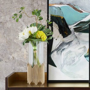 Home Decoration Metal Glass Vase Flower Arrangement Countertop Simulation Decorative Vase