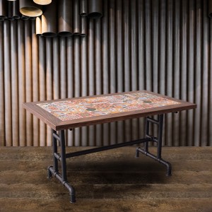 Industrial Retro Pipe 55" Rectangular Dining Table Wood & Metal Dining Table Colorful Pattern