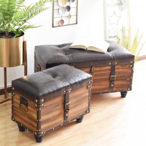 Industrial Vintage Storage Ottoman Tufted Upholstered Faux Leather Storage Bench with Latched Lids Small/Medium/Large