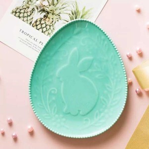  InsFashion chic oval ceramic jewelry dish with engraving ribbon pattern for fancy girl and mother's day gift sets