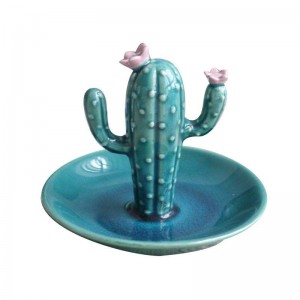  InsFashion super exquisite green cactus ceramic jewelry storage dish for dressing table rings and earrings' storage