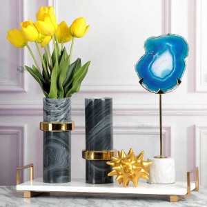  InsFashion super top marble serving tray with brass handle for modern european style home decor and storage tray