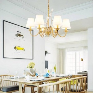 Iron Traditional Crystal Chandelier with Cloth shade for Dining room Lighting Classical Bedroom Ballroom LED Ceiling Chandeliers