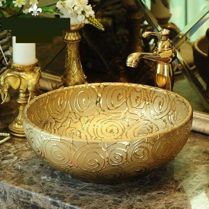  Ceramics Table Basin Art European Style Carving Bathroom sinks Washbasin ceramic Wash Basin Gold/silver rose pattern