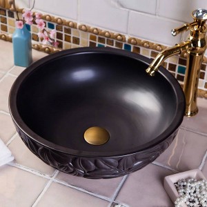  Artistic Porcelain Handmade black Ceramic wash basin Lavabo Bathroom Vessel Sinks carving leaf