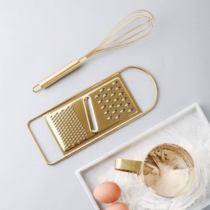 Kitchen Baking Tool Set Golden Stainless Steel Egg Beater Sifter Sieve Powder Cup