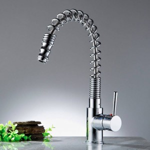 Kitchen Facuets Silver Brass Faucets for Kitchen Sink Single Lever Pull Out Spring Spout Mixers Tap Hot Cold Water LAD-7004L