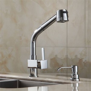 Kitchen Faucet Chrome Silver Brass Kitchen Sink Faucet Tall Pull Out Spray Single Lever Deck Hot Cold Mixer Water Tap LAD-5104L