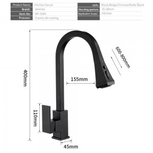 Kitchen Faucet Pull Out 360 Rotate Black Mixer Faucet for Kitchen Rubber Design Hot and Cold Deck Mounted Crane for Sinks 866399