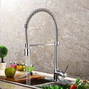 Kitchen Faucet Pull Out Swivel Spray Single Handle Brass Chrome Pull Down High Vessel Sink Mixer Taps Hot Cold Water LAD-69