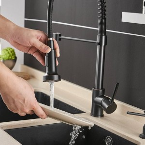 Kitchen Faucets Black Bronze Faucets for Kitchen Sink Single Lever Pull Out Spring Spout Mixers Tap Hot Cold Water Crane 866025