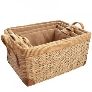 Large grass rattan storage basket desktop storage basket snack toy drawer bed storage box wardrobe storage basket