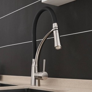 LED Kitchen Faucets with Rubber Brushed Nickel Mixer Faucet for Kitchen Single Handle Pull Down Deck Mounted Crane for Sink 7660