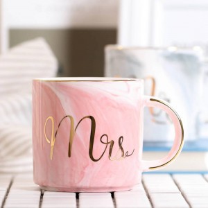 Lekoch 380ml Marble Ceramic Mug Travel Coffee Mug Milk Tea Cups Creative Mr and Mrs Mugs Pink Gold Inlay Breakfast Home Decor