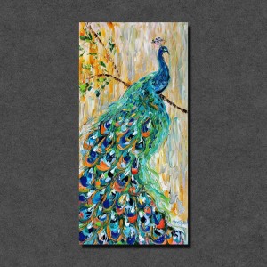 Luminous Single-Panel Perching Peacock Home Decor Hand-painted Traditional Style Canvas Wall Art
