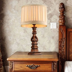 Luxury American style table lamp fabric lampshade resin stand bedroom bedside stduy room simply European desk lamp light fixture