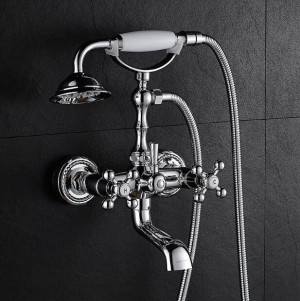 Luxury Bathtub Faucet Brass Chrome Silver Wall Mounted Rain Shower Faucet Round Handheld 2 Handle Bathroom Mixer Tap Set XT359