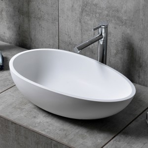 Matte/Glossy White Solid Surface Stone Resin Oval Bathroom Vessel Sink Drain Included