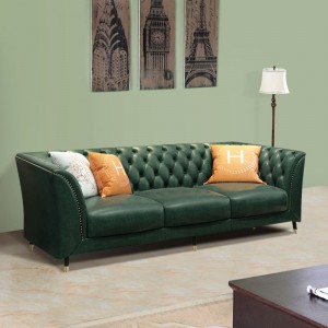 Mid-Century Button Tufted Sofa Retro Green Faux Leather Upholstery 3-Seater Sofa with Armrest