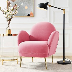 Mid-Century Modern Accent Chair Pink / Green / Gray Velvet Soft Armchair with Golden Legs