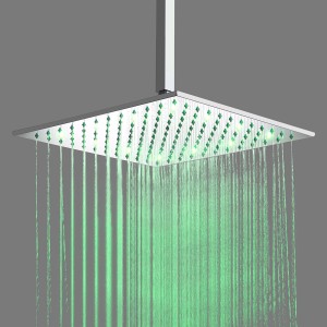 Modern 16 Inch LED Square Stainless Steel Rain Showerhead in Polished Chrome