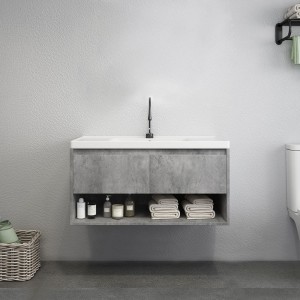 Modern 24"/36"/40" Gray Floating Bathroom Vanity Wall Mount Ceramics Single Sink Vanity with Drawers & Shelf