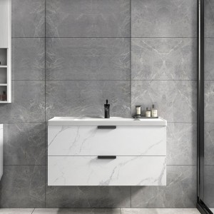 Modern 24" / 36" Floating Bathroom Vanity Wall Mount Single Sink Vanity with Drawers Marble Pattern