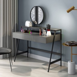 Modern 2-Tier Makeup Vanity Table Stainless Steel Frame with 3 Drawers & Round Mirror Set Small / Large