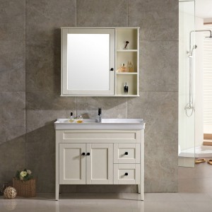 Modern 36" Blue / White Single Bathroom Vanity with Ceramic Vanity Top & Medicine Cabinet