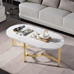 Modern 41" Oval Coffee Table Marble Top with Creative Gold Tone Stainless Steel Base