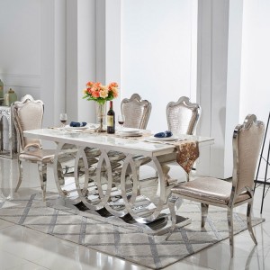 Modern 72" Rectangular Pedestal Dining Table Faux Marble & Stainless Steel in Chrome