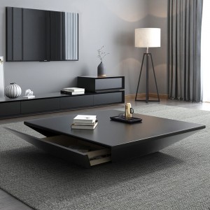 Modern Black / Wood Coffee Table with Storage Square Drum Coffee Table with Drawer