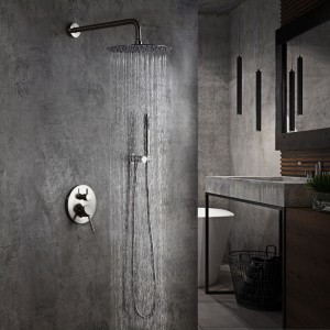 Modern Brushed Nickel Wall Mounted Rain Shower System with Round Rainfall Shower Head Handheld Shower Set Solid Brass