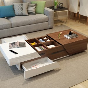 Modern Chic 51" Extendable Coffee Table with Storage Sliding Top Coffee Table Manufactured Wood in White & Walnut / White & Black