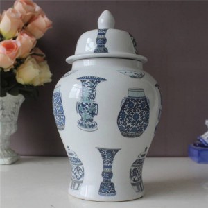 Modern Ceramic Ginger jar Hand-painted Blue And White Porcelain temple jar Storage pot Living Room jar vase