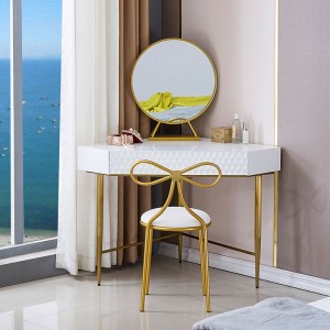 Modern Corner Dressing Vanity Table Set with Drawer & Mirror Triangle Corner Desk Chair Included in Gold