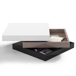 Modern Creative Square Wood Black and White Swivel Coffee Table with Storage 3 Tier