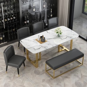 Modern Elegant Dining Table with Faux Marble Top & Metal Legs Single Piece Rectangular Kitchen Table Small/Medium/Large in Gold