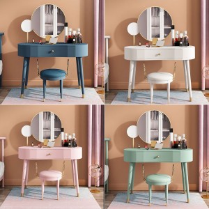 Modern Elegant Makeup Vanity Table Set with Drawer & Stool 2 Mirrors Included Blue / White / Pink / Green