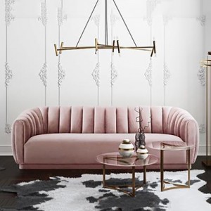 Modern Elegant Single Piece 3-Seat Living Room Sofa Velvet & Solid Wood Frame Upholstered Sofa Futon in Pink