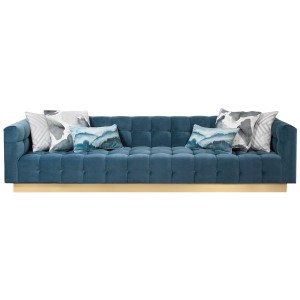 Modern Elegant Velvet Upholstered Button-Tufted Blue Living Room Sofa with Stainless Steel Base