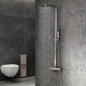 Modern Exposed Thermostastic Shower System Brushed Nickel / Matte Black Shower Faucet with Hand Shower & Tub Spout Brass