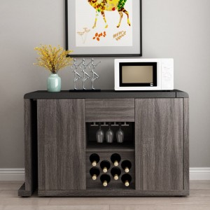Modern Extendable Kitchen Sideboard Buffet Table Cabinet with Wine Rack Gray & Black 48" to 100"