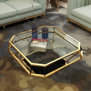 Modern Glass & Gold Diamond Coffee Table Black and Clear Glass 40" Accent Table