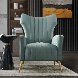 Modern Green Velvet Armchair Upholstered Wingback Sofa Chair with Stainless Steel Legs in Gold