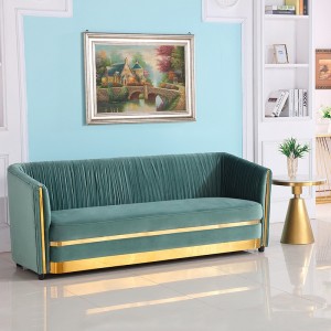 Modern Green Velvet Upholstered 3-Seater Chesterfield Sofa Gold Stainless Steel Frame Sofa Pillows Included