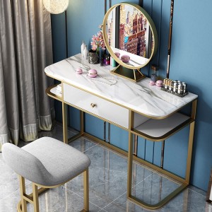 Modern Luxury Faux Marble Tabletop Dressing Makeup Table with Mirror & Drawer Chair Included Metal Base in Gold Small / Large